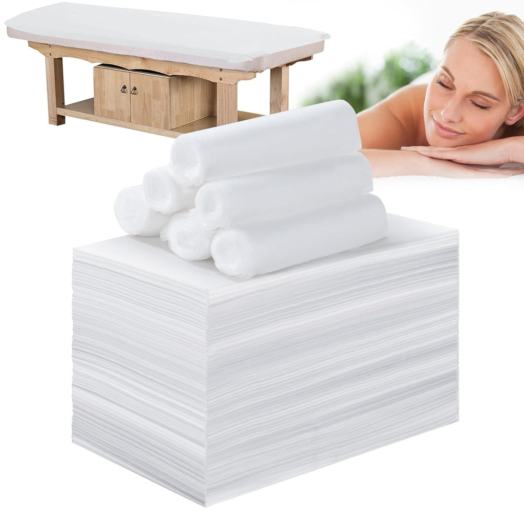 Disposable Bed Sheets for Massage Table 200 Pcs 31" x 71" Waterproof Massage Table Sheets Soft Non Woven Fabric SPA Massage Table Bed Cover Breathable for Beauty Tattoos Waxing Travel (White)