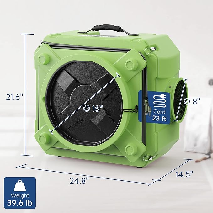 ALORAIR Air Scrubber with 3 Stage Filtration, Stackable Negative Air Machine for Industrial and Commercial Use, Heavy Duty Air Cleaner with MERV-10 Filter, HEPA/Activated carbon Filter, Green