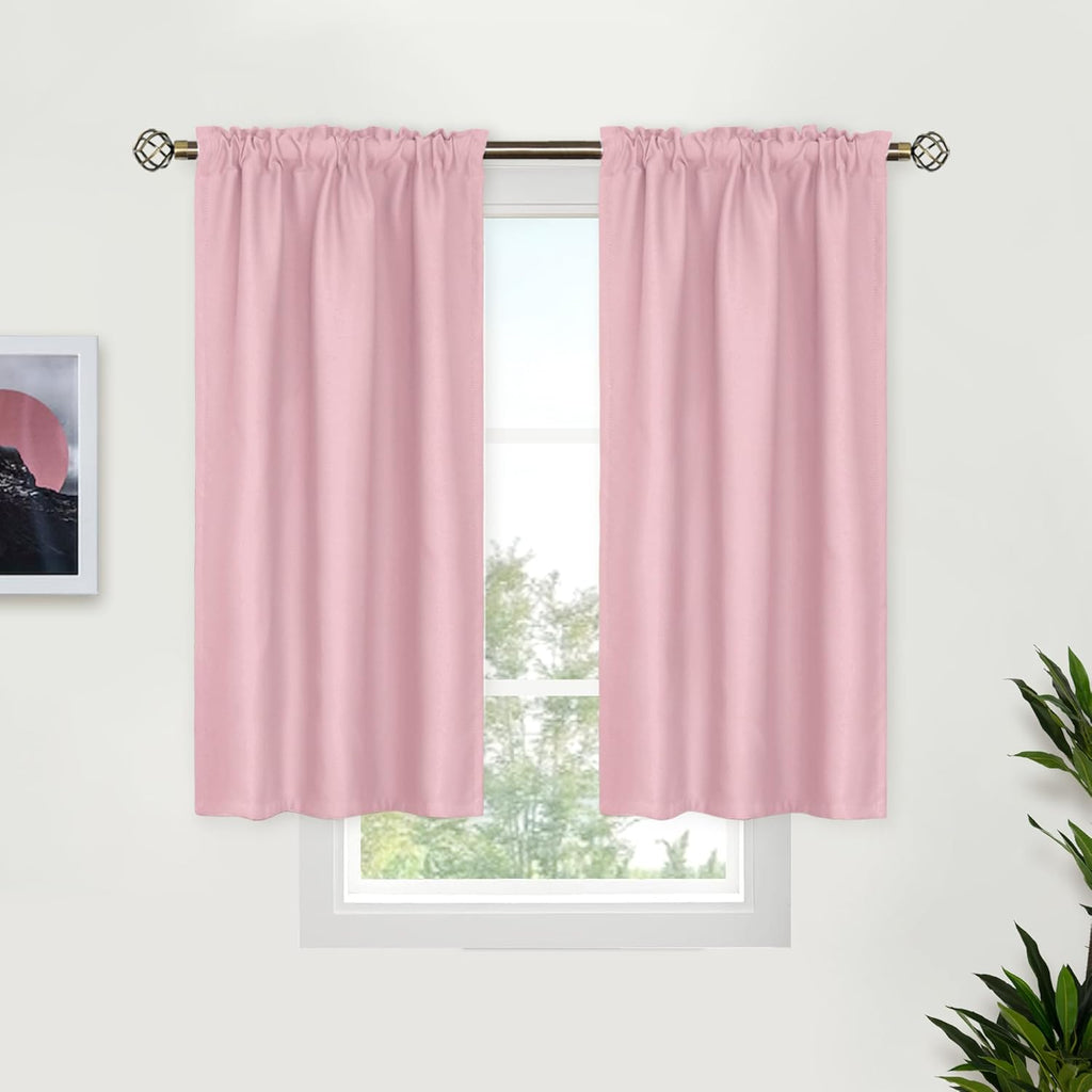 BGment Baby Pink Room Darkening Curtains 45 Inches Long for Short Window - Small Thermal Insulated with Rod Pocket Privacy for Cafe Kithchen Bathroom Girl Bedroom, 34 x 45 Inch, 2 Panels