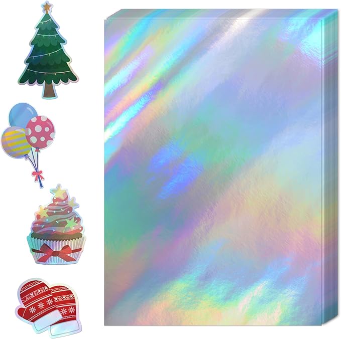 36 Sheets Holographic Sticker Paper,Holographic Laminate Sheets,A4 Size Clear Vinyl Sticker Sheets Self-Adhesive Rainbow Overlay Sheets,11.7 x 8.3 Inches（Laser）