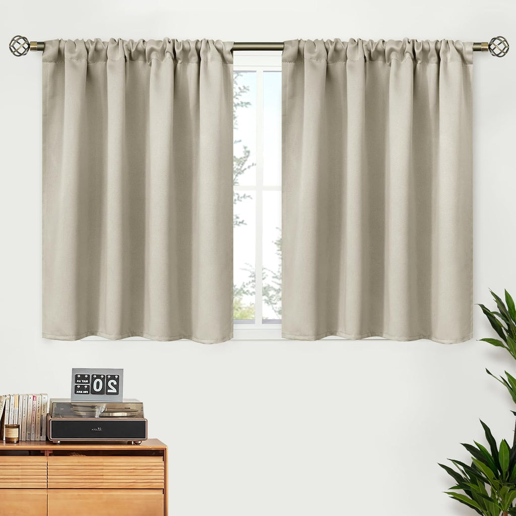 BGment Short Blackout Curtains 36 Inches Length for Basement Kitchen - Rod Pocket Thermal Insulated Room Darkening Window Drapes for Bathroom Camper, Light Camel, 2 Panels, 42 x 36 Inch