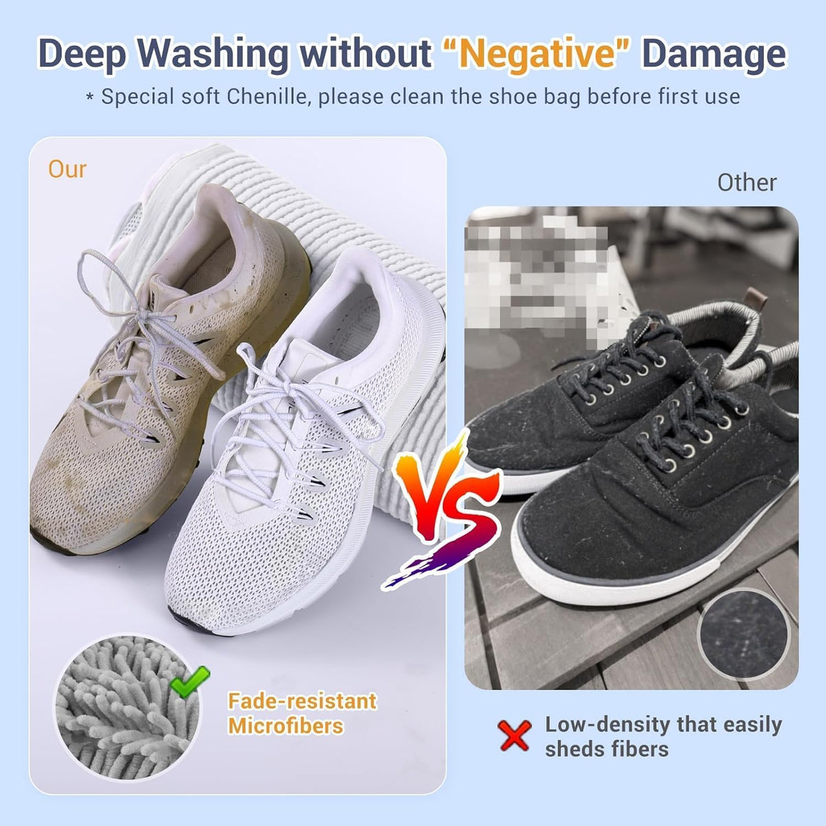 Large Shoe Bag for Washing Machine, Two-Zone Design, 2 Mesh Pockets, One-Step Wash for Complete Cleaning, Durable Invisible Zipper Sneaker Laundry Bag Home Dorm Essentials 9.45" x 13.8"