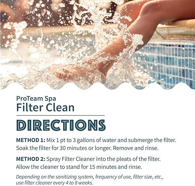 SplashWiz Proteam Spa Filter Clean - Spa Filter Cleaner for hot tub - Hot tub Filter Cleaner Soaking Solution Hot Tub Chemicals Care Guide - Made in USA (1 pt)