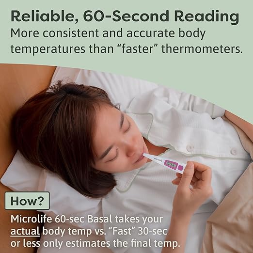 Microlife Digital Basal Thermometer 1/100th Accurate, Fertility Prediction and Ovulation Tracking, Oral or Vaginal BBT, (60-Second Reading),