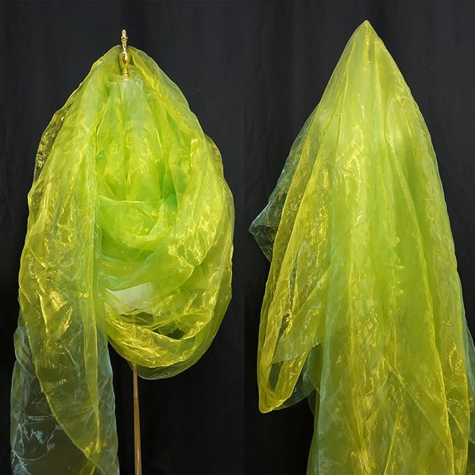 Two-Tone Iridescent Holographic Organza Fabric - 11 Yards | Lightweight Sheer Gauze Voile Tulle | for Dresses, Party Decor, DIY Crafts, Shiny Backdrops(Shimmery Light Green-Yellow)
