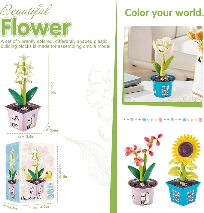 Musical Sunflower Piano Game Machine, Interactive Building Blocks Toy with Watering Can (Hyacinth)