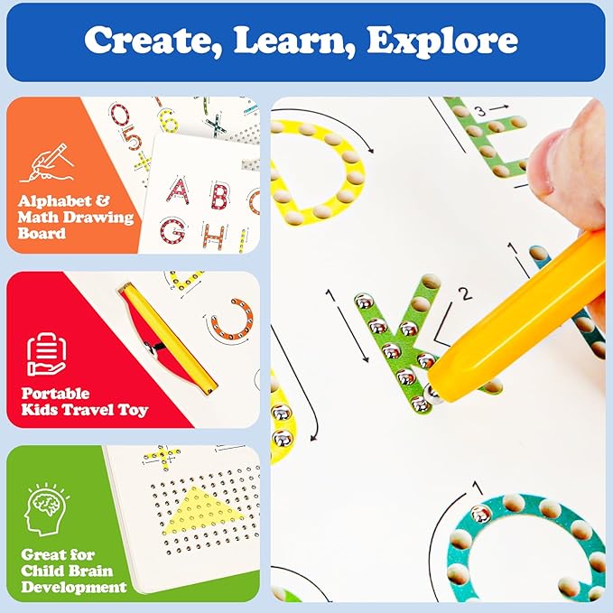 2 in 1 Magnetic Number Tracing Board, Magnetic Drawing Board Numbers 1-20 Writing Board Preschool Handwriting Learning Toys Alphabet & Math STEM Educational Toy for Toddlers Kids