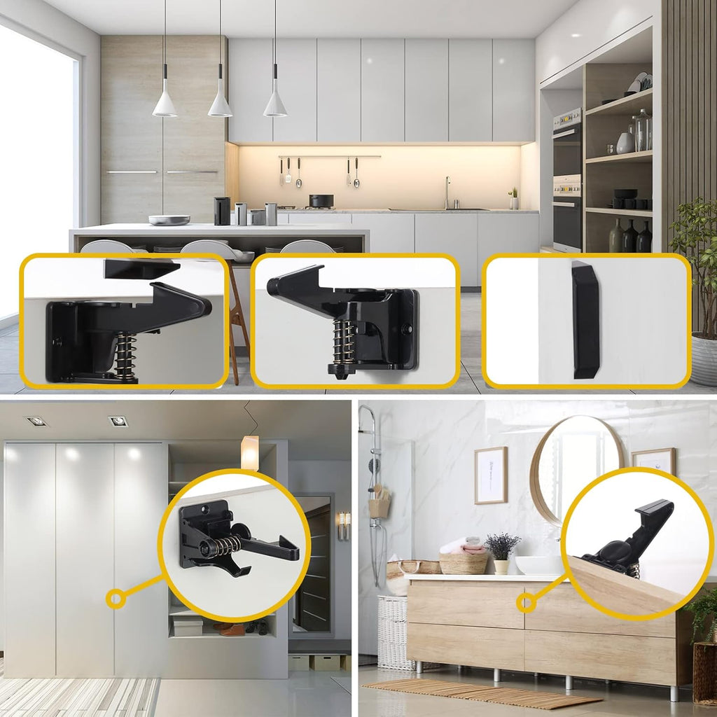 Tuanse 30 Pcs Cabinet Locks Invisible Safety Drawer Latches with Screws Self Adhesive Cabinet Drawer Locks for Home Kitchen Furniture Door Latches(Black)