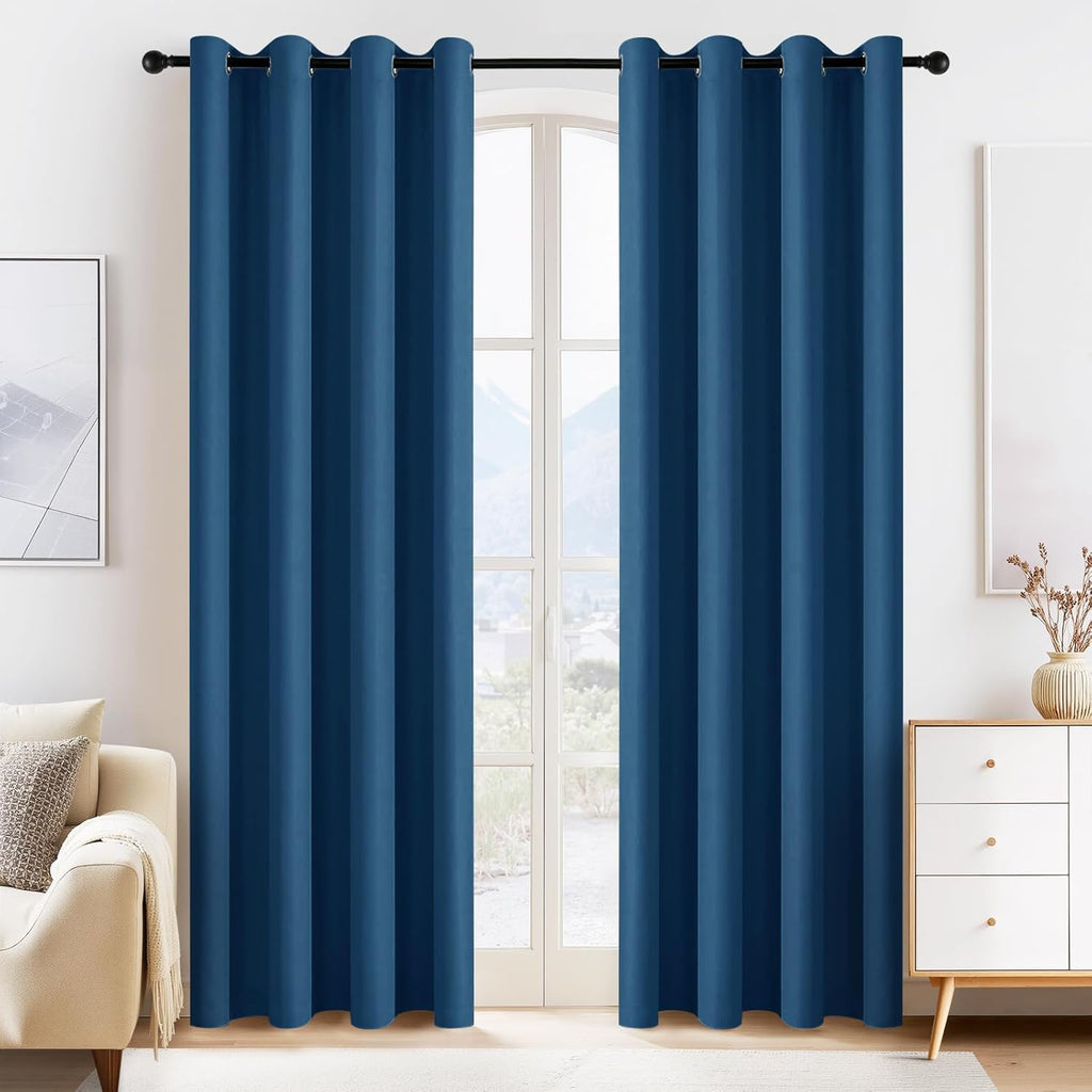PONY DANCE Window Curtain Panels - Grommets Top Thermal Insulated Light Blocking Curtain Covers for Bedroom Dining Room/Sliding Door and Closet, 55 Width by 80 Inches Length, Ink Blue, Pack-2