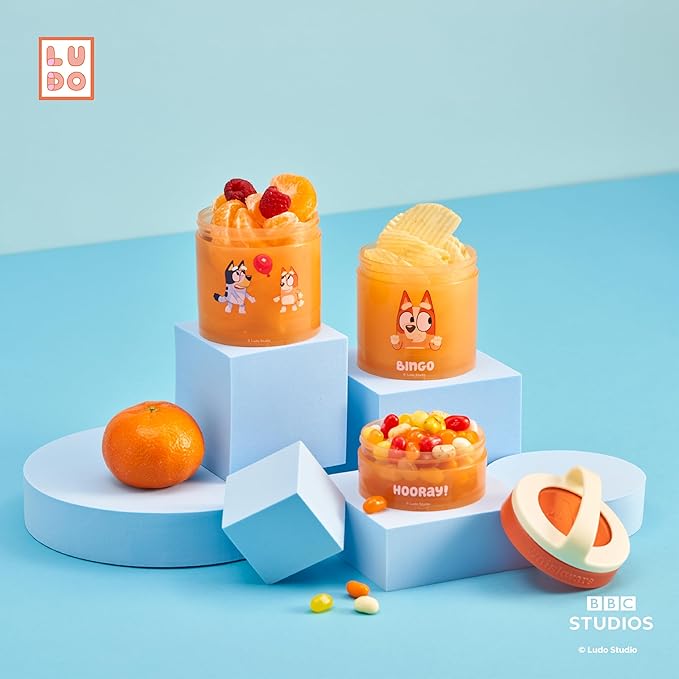 Whiskware Bluey Stackable Snack Containers for Kids and Toddlers, 3 Stackable Snack Cups for School and Travel, Bluey and Bingo, Hooray!
