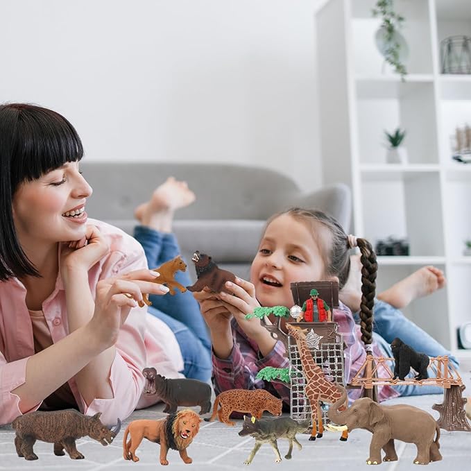 Peagrav Safari Animal Playset - Realistic Figurines, Wild Ranger, Adventure Station, African Jungle Animals for Kids