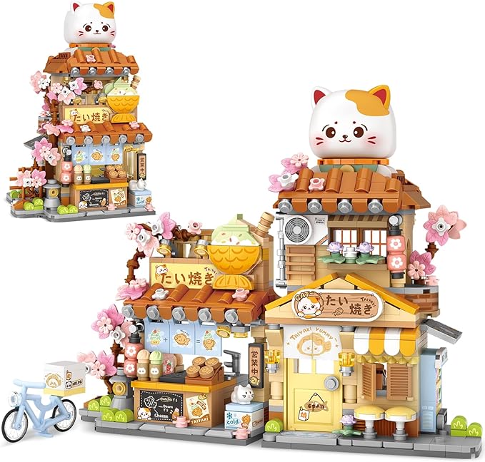 Japanese Street View Taiyaki Shop Mini Building Blocks for Girls 6-12, MOC Creative Building Toys Cute Panda Building Set, Simulation Architecture Construction Toy, Gift Idea for Kids Adults (923 PCS)