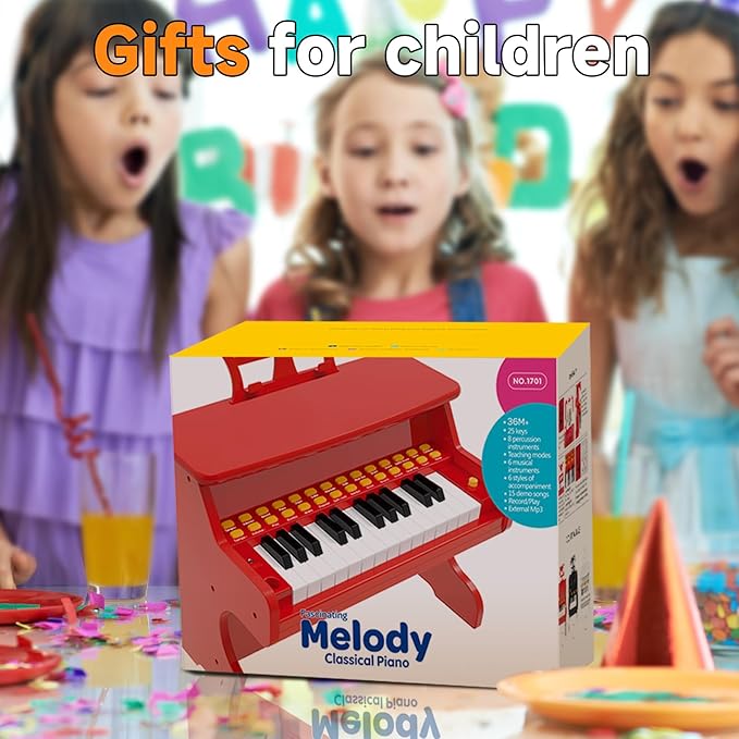 Kids Keyboard Piano for Kids - Upgraded Red Digital Musical Keyboard Piano Instrument Toys for 2 3 4 5 6 7 Years Old Beginners Educational Instruments Birthday Gift for Girls and Boys
