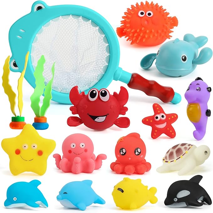 Shindel 16 PCS Baby Bath Toys, Floating Pool Toys for Kids Toddler Boys Girls