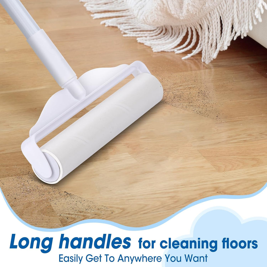 AZEN Large Lint Rollers for Pet Hair, Extra Sticky, 9.45 in Rollers for Floor, Carpet, 180 Sheets Giant Refills with 3 Extendable Long Handle Sticky Mop for Carpet, Floor, Couch