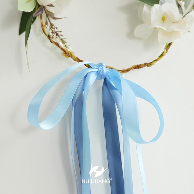 HUIHUANG Satin Ribbon 1/2 inch X 50 Yards Continuous, Smoke Blue Double-Faced Satin Ribbon for Gift Wrapping, Bows, DIY Crafts, Flower Bouquet, Bridal Shower Wedding Decor