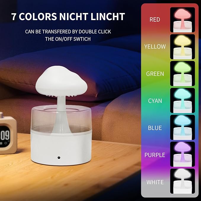 Rain Cloud Humidifier, Rain Humidifierrain Humidifier Water Drip, Water Drip Rain Sounds for Sleeping, Mushroom Waterfall Lamp, Desk Humidifiers for Office (white)