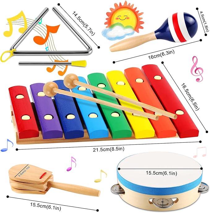 LOOIKOOS Baby Musical Instruments Montessori Wooden Toys for Toddlers 1-3,Percussion Instruments Set for Kids Preschool Educational Musical Toys for Boys and Girls Gifts