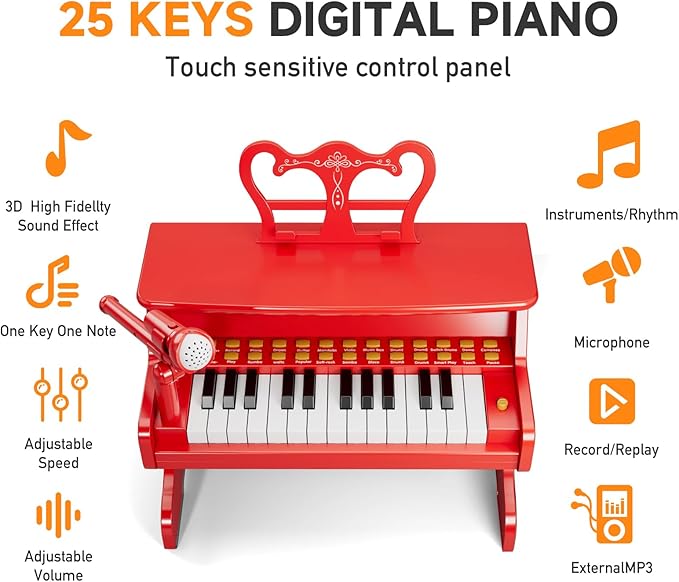 Kids Keyboard Piano for Kids - Upgraded Red Digital Musical Keyboard Piano Instrument Toys for 2 3 4 5 6 7 Years Old Beginners Educational Instruments Birthday Gift for Girls and Boys