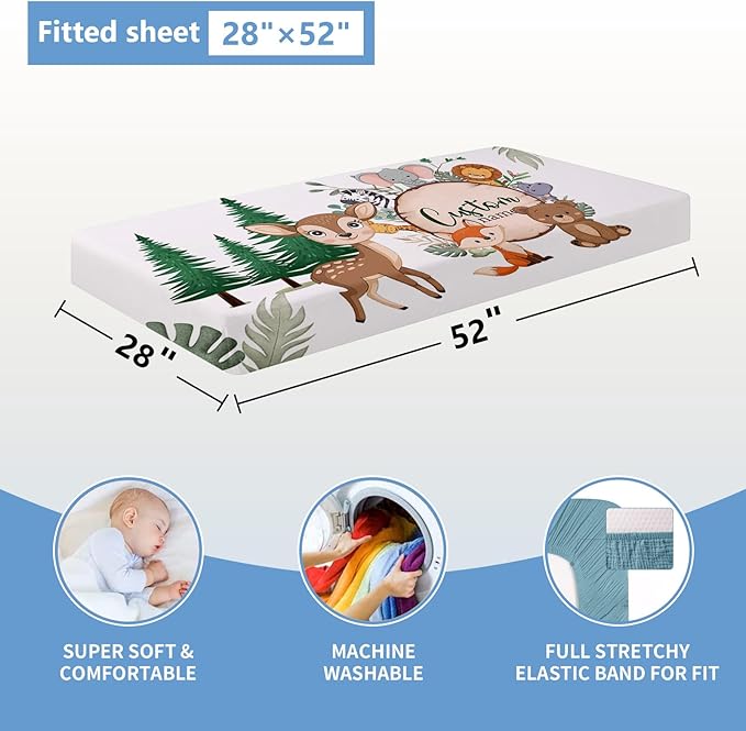 Personalized Baby Crib Bedding Set, 5 Pcs Custom Nursery Bedding Set for Girl Boy, Soft Jungle Animals Crib Set with Name, Double Layer Baby Bedding Crib Set, Toddlers Infants Customized Gift