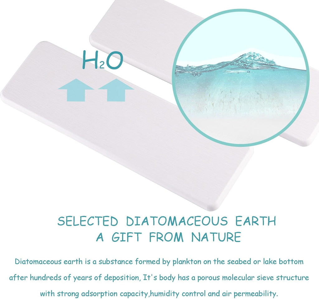 2 Pcs Water Absorbing Stone Trays, Kitchen/Bathroom Sink Soap Dish, Diatomite Tray Used for Hand Soap & Cosmetic Bottles in The Modern Home, 3.15" W x 10.2" L, White