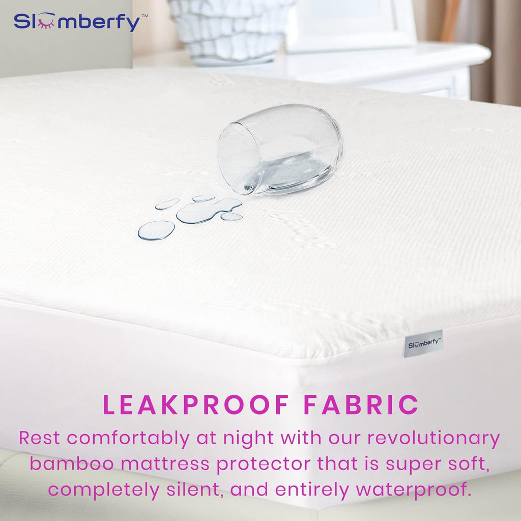 Waterproof Mattress Protector by Slumberfy | Hypoallergenic Viscose Made from Bamboo Mattress Protector | Natural + Breathable Jacquard Fabric | Queen Mattress Cover – 60x80”