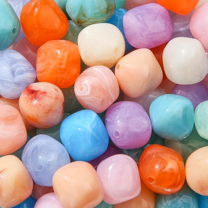 80pcs Acrylic Beads Large Imitation Marble Bead Vintage Colors Beads for Jewelry Making Bracelet Necklace Craft Making Supplies(18 * 19light Color)