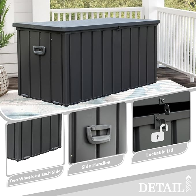 Domi 120-Gallon Outdoor Storage Box – Waterproof, Lockable Storage Cabinet with Resin Lid for Patio Furniture, Garden Tools & Pool Supplies – Large Metal Storage for Cushions, Toys & More