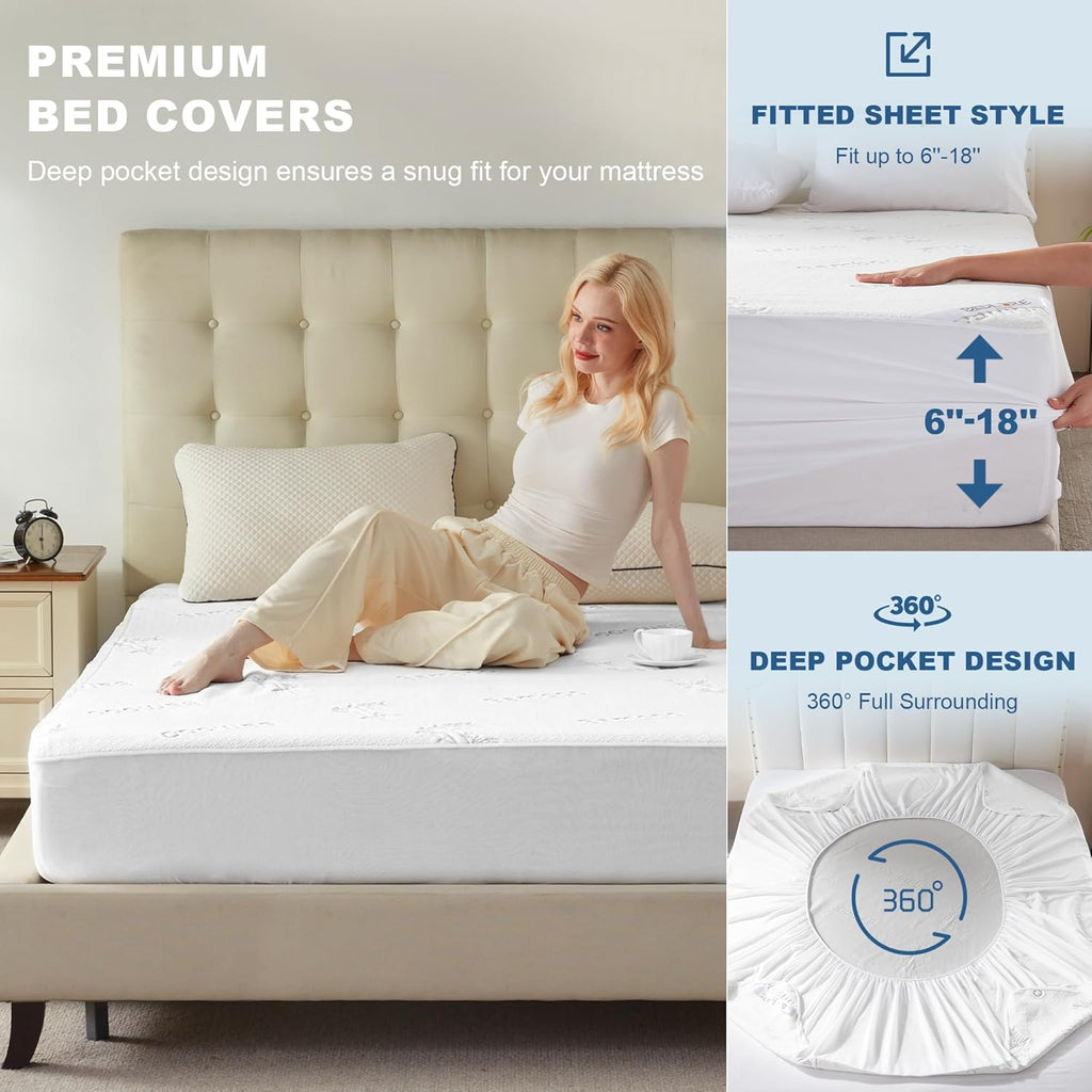 Waterproof Mattress Protector, California King Size Mattress Pad Fitted 6"-18" Deep Pocket, 3D Air Fabric Bed Mattress Cover Noiseless Washable for Bedroom, Hotel