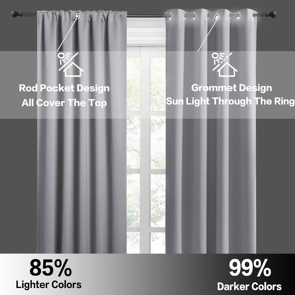 RYB HOME Curtains 84 inch Long - Blackout Curtains Privacy for Living Room Bedroom Bay Window Patio Door Decor, W 42 x L 84, Silver Grey, 1 Pair
