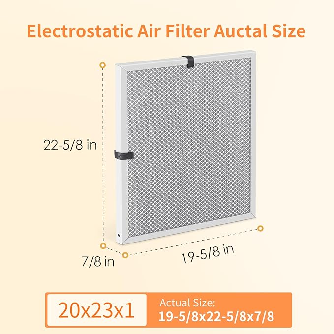 2-Pack 20x23x1 MERV 8 Reusable & Washable Electrostatic Air Filters - Long-Lasting Filter for HVAC, Furnace & Air Conditioner Units, Actual Size: 19-5/8” x 22-5/8” x 7/8”