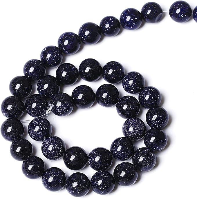 60PCS 6mm Starry Blue Sandstone Gemstone Beads Beads Natural Stone Round Loose Beads for Jewelry Making DIY Bracelet Necklace 15" Inch