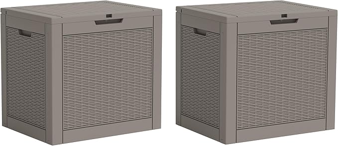 32 * 2 Gallon Outdoor storage deck Box Waterproof ，garden tool,backyard cushion,poolside storage,Small delivery boxes for outside,Two Boxes/set (Rattan Gray