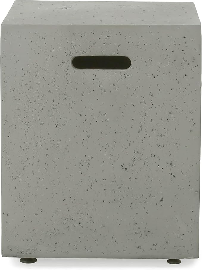 Propane Tank Cover Table for Fire Pits, 20 LB Concrete Propane Tank Holder with Side Handles, Outdoor Tank Storage Side Table for Patio, Gas Griddle, Light Gray