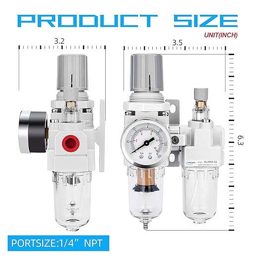 NANPU 1/4" NPT Compressed Air Filter Regulator Lubricator Combo, Water/Oil Trap Separator - Gauge(0-150 psi), Poly Bowl, Semi-Auto Drain, Bracket