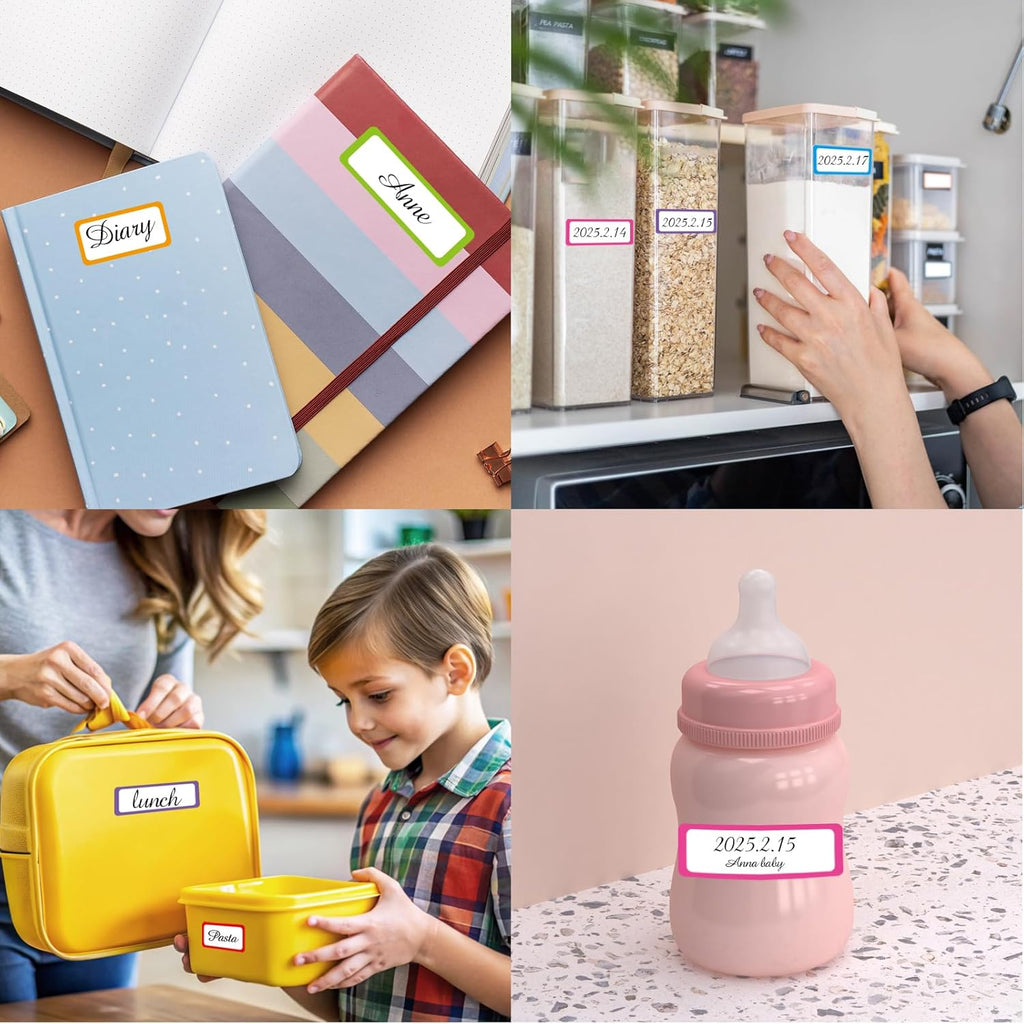 STARLIBOO Colored Labels, Removable Labels Stickers, Self-Adhesive Rectangular Stickers Water/Oil/Tear Resistant for Storage/Classroom/Home (2 Size, 300 Labels)