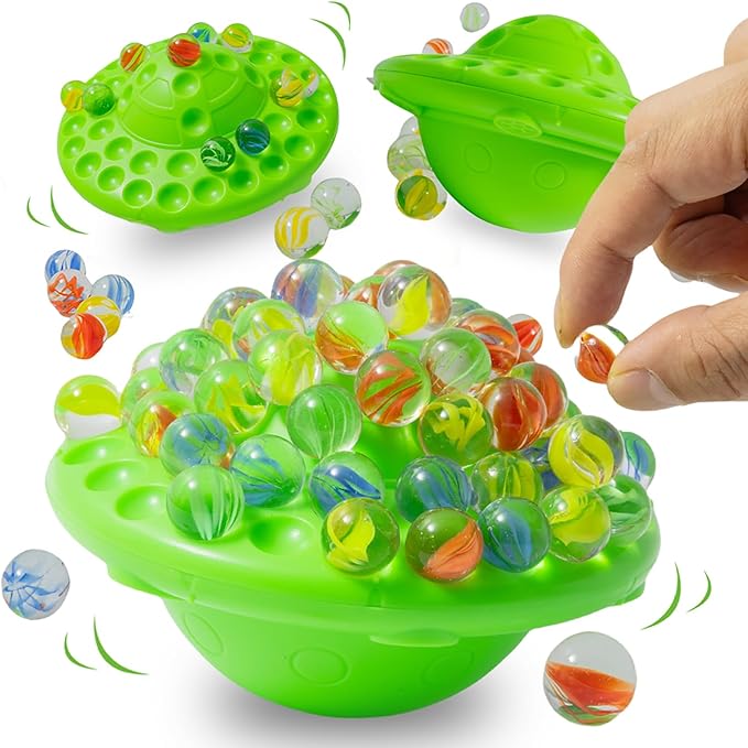 Marble Balancing Stacking Game – 60 Colorful Marbles Stored Inside, Exciting Family Challenge for 1-4 Players, Fun Party Game for Kids & Adults, for Holiday Birthday (Green)