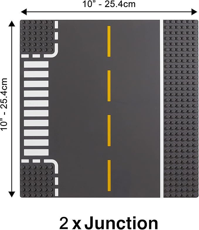Apostrophe Games Road Baseplate – Premium Building Blocks Base Plates Compatible with All Major Brands – 8pcs Baseplate Gray with Road Design – Straight, Curve, Crossroad, T-Junction Gray Base Plates