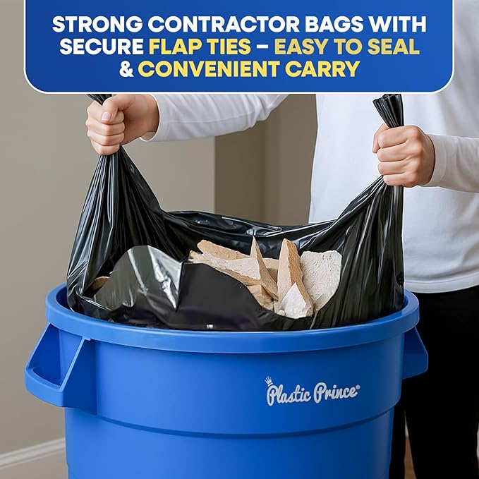 Contractor Bags 42 Gallon 3 Mil with Flap Ties Heavy Duty Trash Bags for Industrial Commercial Use 32 x 45 Yard Waste Bags, Black Pack of 120, 6 Boxes of 20 Bags