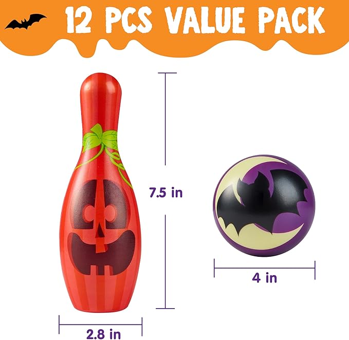 JOYIN Halloween Foam Bowling Set for Kids Toys Party Supplies, Get-Together Party, Game Day Events, Indoor Outdoor Toy Game with 10 Pins & 2 Balls Fun Sports Games, Birthday Parties