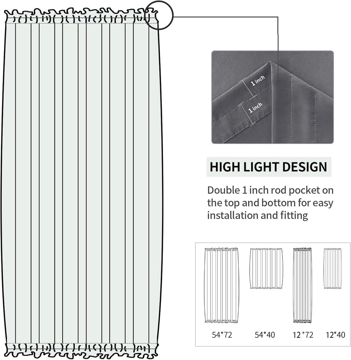 DWCN French Door Curtain - Rod Pocket Thermal Blackout Panel for Doors With Glass Window, Kitchen and Patio - Privacy, 12 X 72 Inches Long, 1 Panel With Tieback, Dark Grey