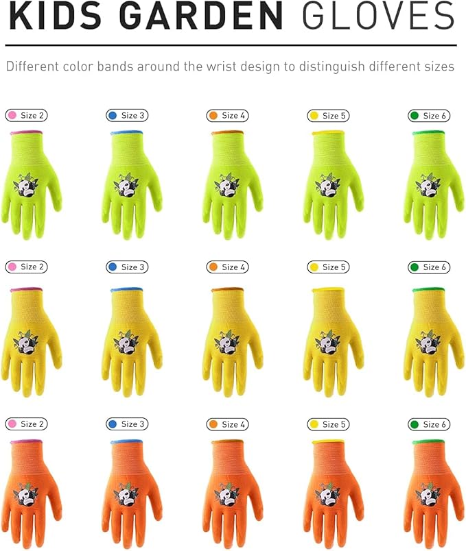 HANDLANDY 2 Pairs Kids Gardening Gloves, Toddler Children Garden Yard Work Outdoor Playing Gloves, Rubber Coating, for Girls Boys Youth (Size M, Orange)