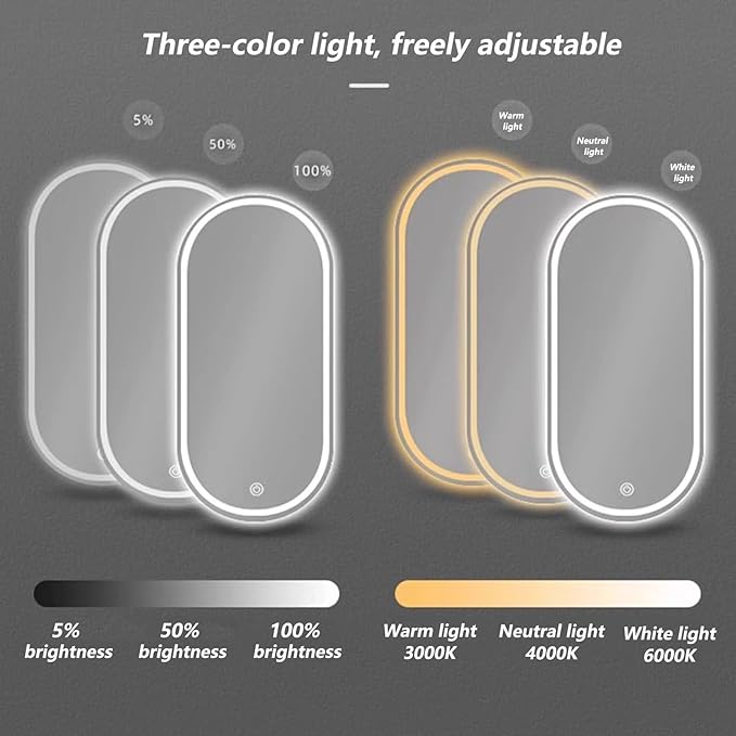 Irregular Bathroom Mirror with 3 Colour LED Light, Wall Mounted Makeup Mirror with Touch Switch and Demister Pad, Energy-Saving LED Smart Mirrors, Dimmable(C,23.6 * 35.4in/60 * 90cm)