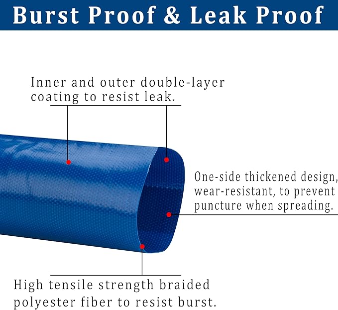 2 in x 25 ft Pool Backwash Hose Heavy Duty Drain Discharge Double PVC Lay flat General Purpose Vinyl Hose, Burst Resistant for Water Transfer Sump Pump Pool Filter (2in 25ft fiber reinforced hose)