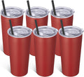 VEGOND 20oz Tumbler Bulk with Lid and Straw 6 Pack, Stainless Steel Vacuum Insulated Tumbler, Double Wall Coffee Cup Travel Mug, Red