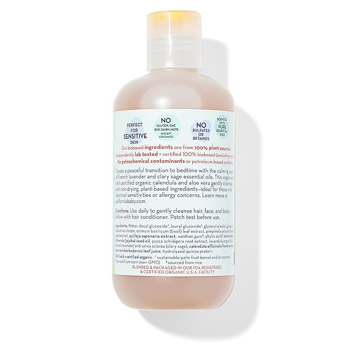 California Baby Calming Baby Shampoo + Baby Wash | 100% Plant-Based | Lavender Body Wash For Sensitive Skin | Hypoallergenic | 251 mL / 8.5 oz.
