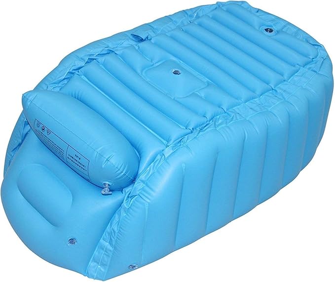 Baby Inflatable Bathtub, Portable Infant Toddler Bathing Tub Non Slip Travel Bathtub Mini Air Swimming Pool Kids Thick Foldable Shower Basin with Air Pump, Blue
