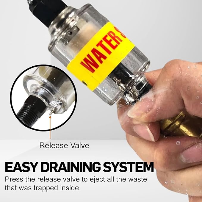 LE LEMATEC Air Dryer for Compressor - Inline Water Separator & Air Tool Oil, 1/4" NPT Moisture Separator for HVLP Spray Guns, Plasma Cutters, Pneumatic Tools, 2-150 PSI