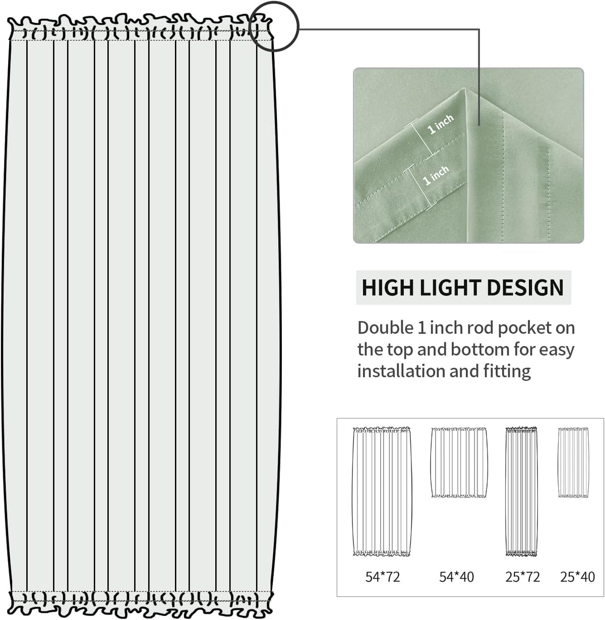DWCN French Door Curtains – Rod Pocket Thermal Blackout Curtain for Doors with Glass Window, Kitchen and Patio Doors for Privacy, 25 X 40 Inches Long, 1 Curtain Panel with Tieback,Bean Green