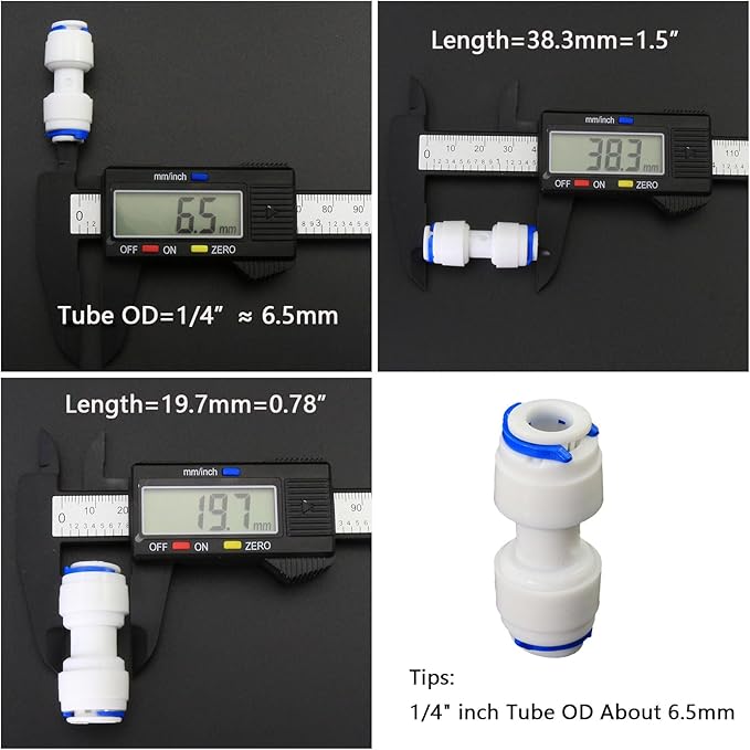 Water purifier globe valve, tee, elbow, straight through 1/4 "FPT pipe quick collection, quick push in plastic pipe joint, suitable for 5pcs of reverse osmosis filtration RODI water purifier system